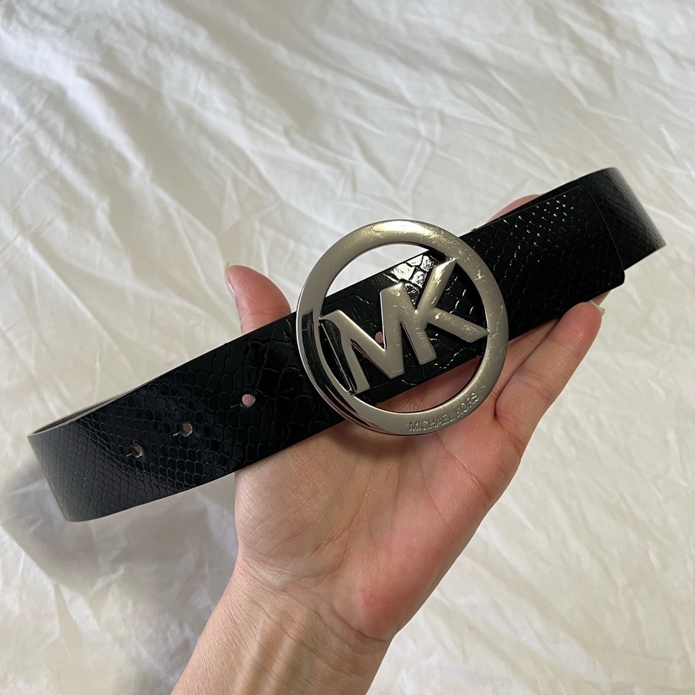 MICHAEL Michael Kors SZ Small 551009 Vegan Leather Croc Textured Black Silver